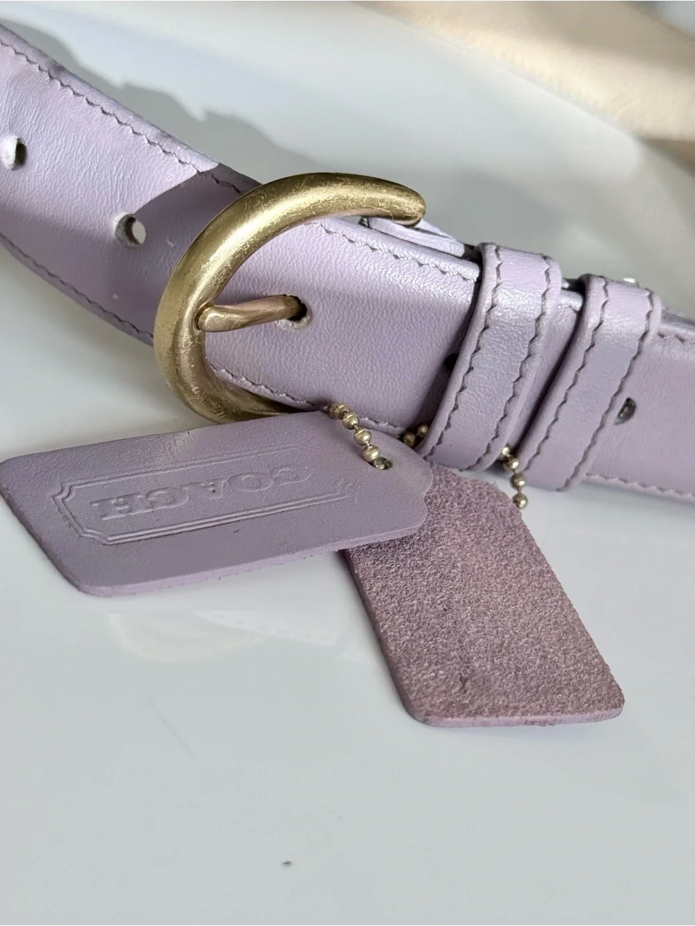 Rare Vintage Coach 💜 Leather Belt Lavender Purple Gold Buckle M Made in USA